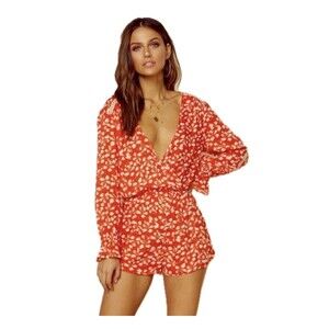 Revolve Blue Life Fae Faux Wrap Ruffle Elastic Waist Ditsy Floral Romper S